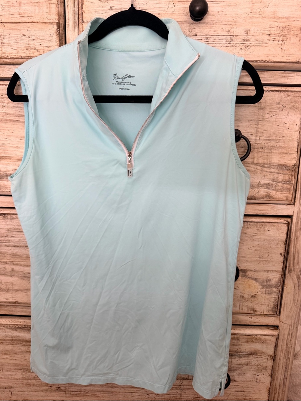 The Tailored Sportsman Light Aqua Sleeveless Zip Polo Tank